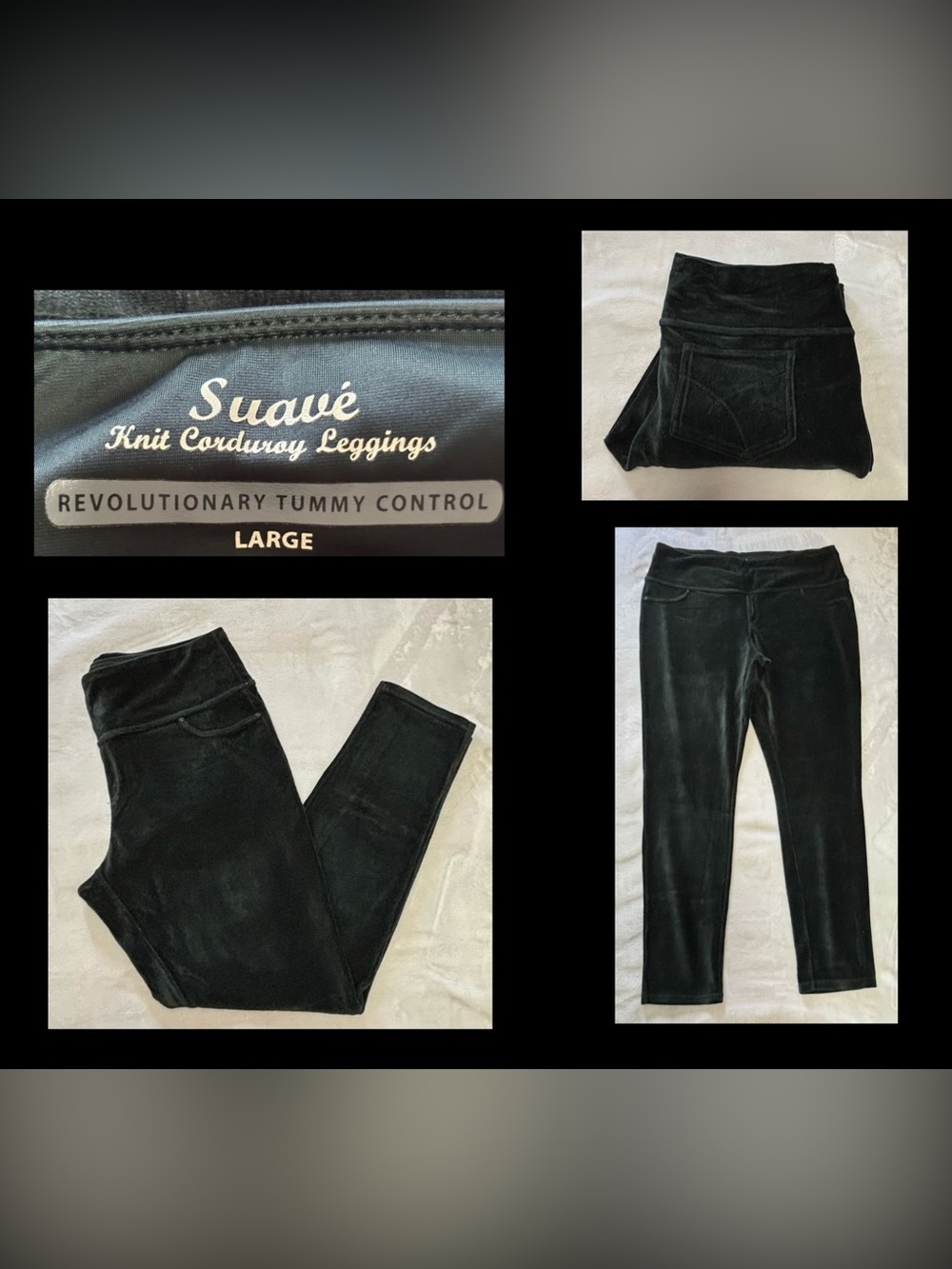 Suavé Knit Corduroy Tummy Control Leggings Black Deep Charcoal Size Large